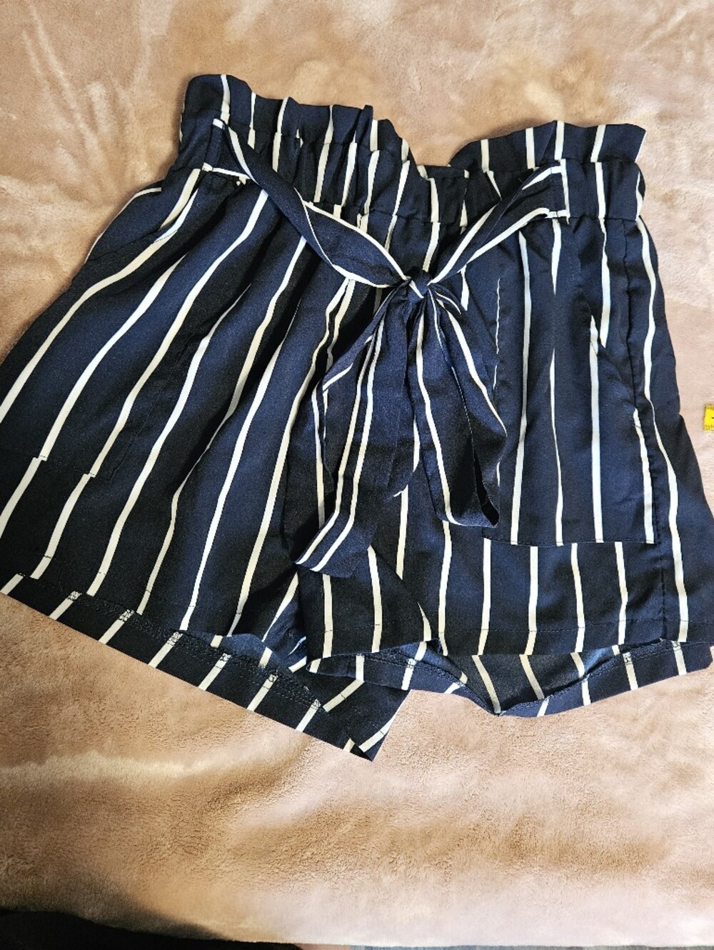 3 For $15🎊 SHEIN Navy and White Vertical Stripe Paperbag Waist Shorts